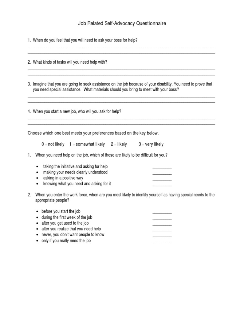 Job Related Self Advocacy Questionnaire | PDF | Special Education ...