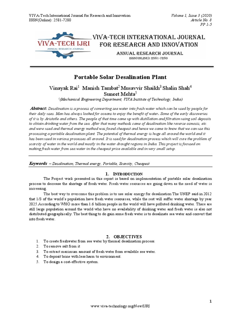 Portable Solar Desalination System | PDF | Desalination | Solar Energy