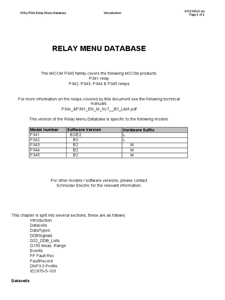 P341/P34x Relay Menu Overview | PDF | Databases | Electrical Engineering
