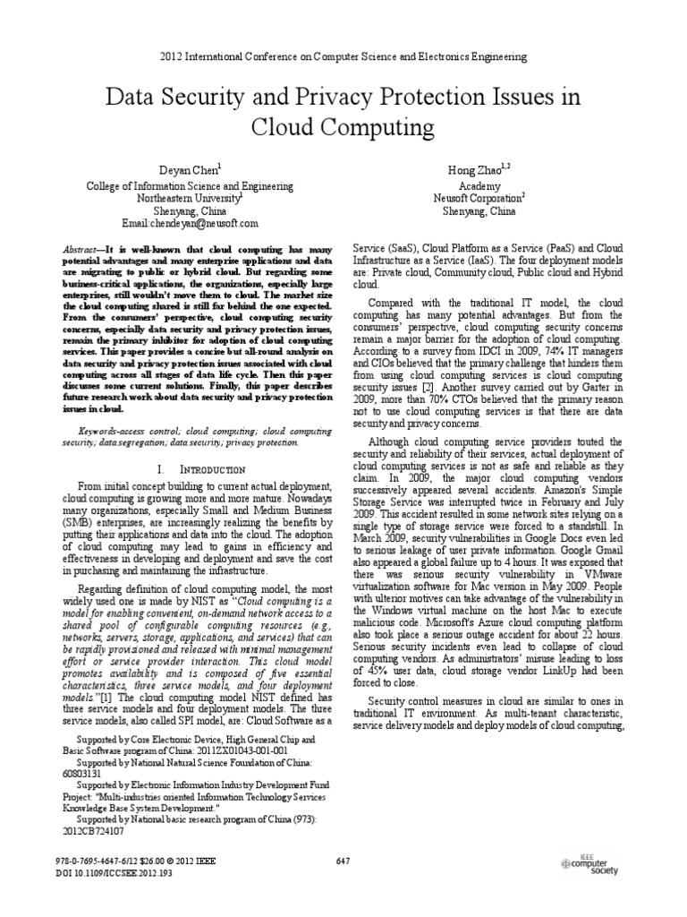 Data Security and Privacy Protection Issues in Cloud Computing | PDF ...