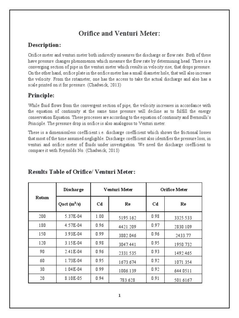 Venturi and Orifice Report PDF | PDF | Flow Measurement | Chemical ...