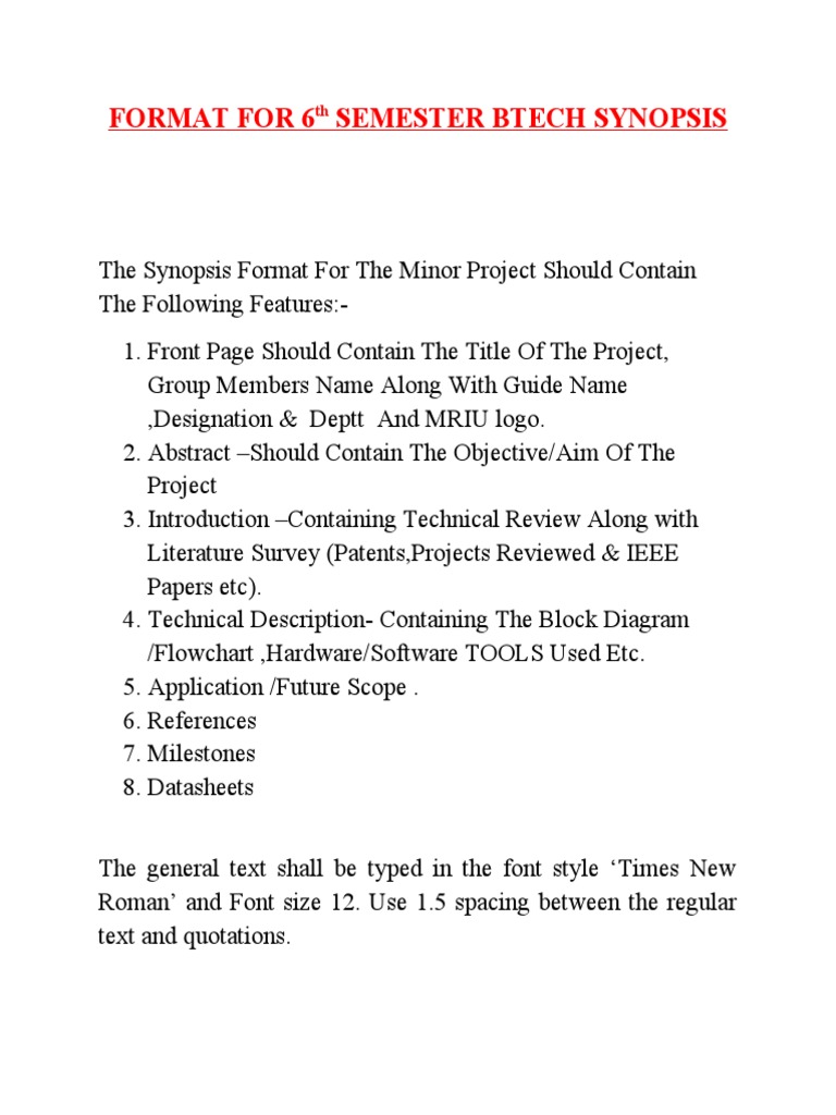 B.Tech 6th Semester Project Synopsis Format | PDF | Engineering | Computing