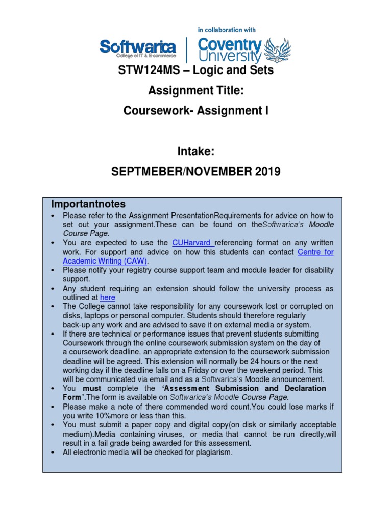 STW124MS-Assignment I (CW - 1) 123 | PDF | Algebra | Proposition