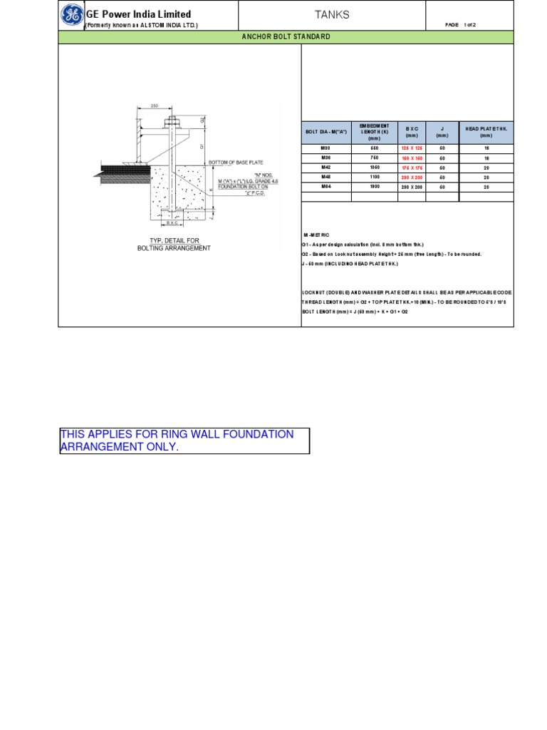 Anchor Bolt Embedment Length Guide | PDF