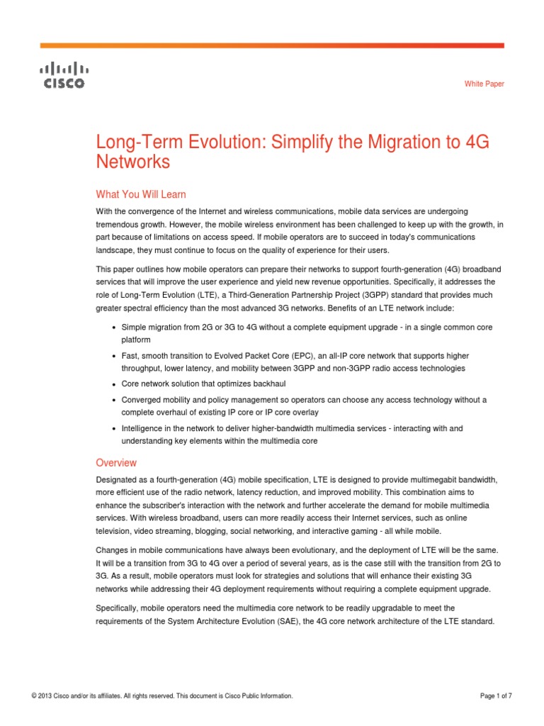 LTE Simplify The Migration To 4G WP - c11-602886 PDF | PDF | 4 G | Lte ...