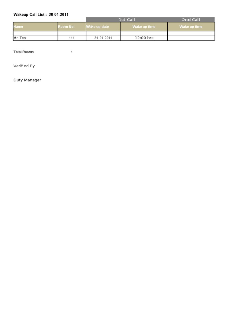 Wakeup Call Log for January 30, 2011 | PDF