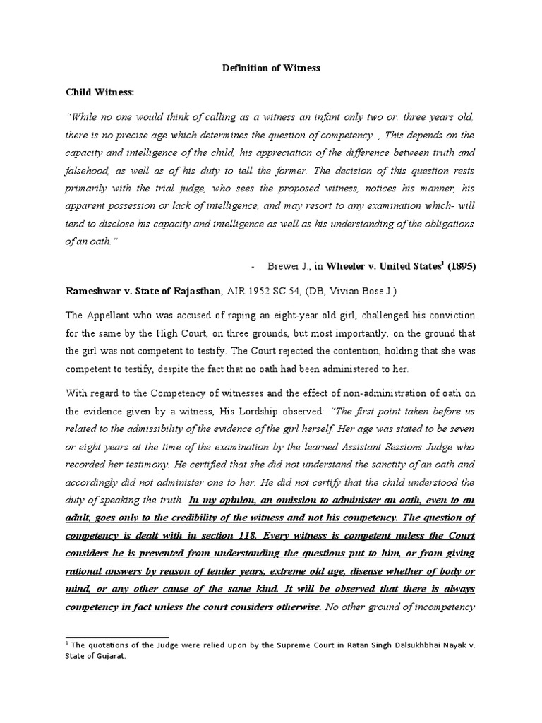 Definition of Witness PDF Witness Testimony