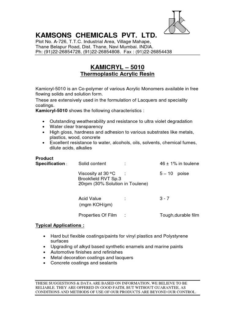 Kamsons Chemicals Pvt. LTD.: Kamicryl - 5010 | PDF