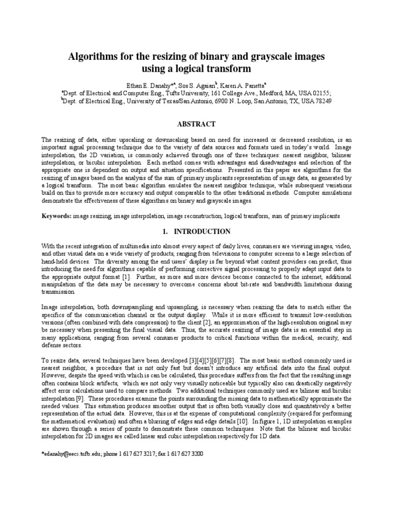 Image Resizing Algorithms Using Logical Transforms | PDF ...