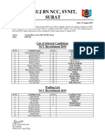 5 Guj BN NCC, Svnit, Surat: List of Selected Candidates NCC Recruitment 2019