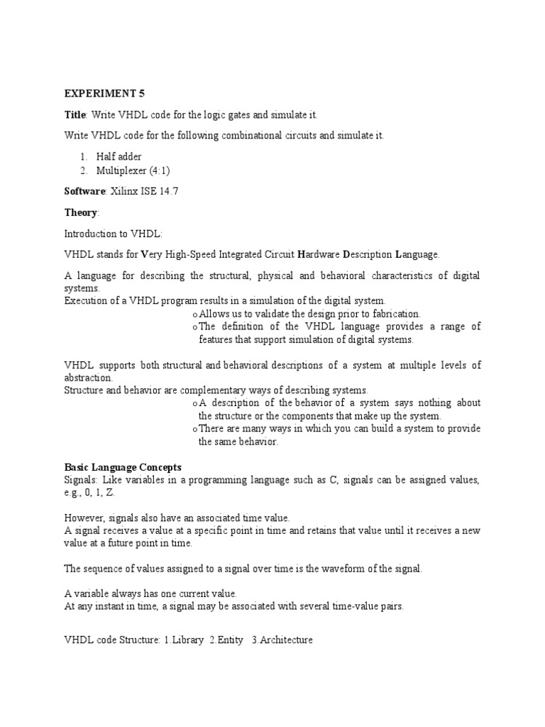 VHDL Logic Gates Simulation Guide | PDF | Vhdl | Parameter (Computer ...