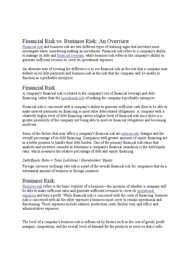 Financial Risk vs. Business Risk: An Overview | PDF | Financial Risk | Debt