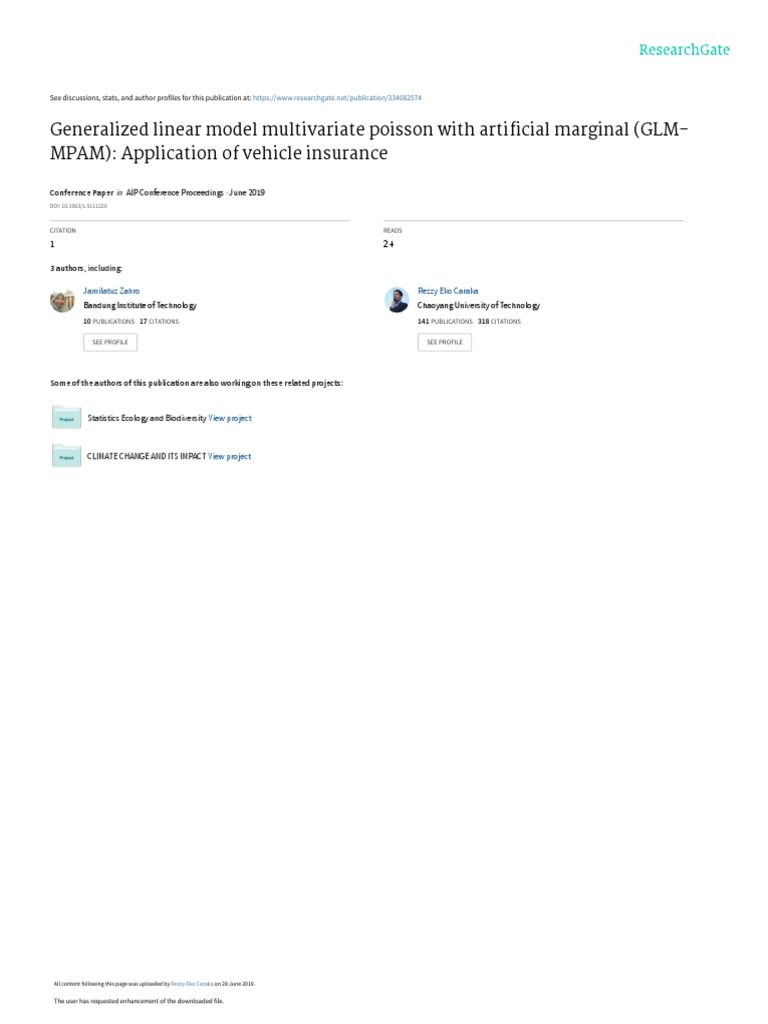 Generalized Linear Model Multivariate Poisson With Artificial Marginal ...