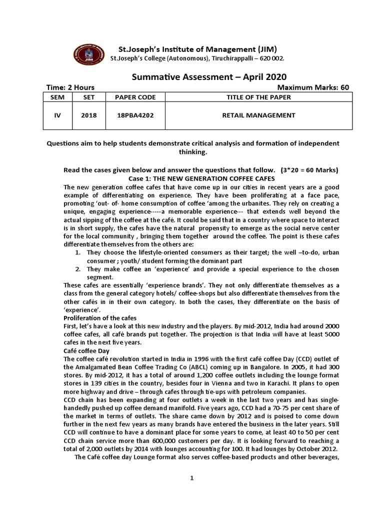 Retail Management Case Study: Coffee Cafes | PDF | Coffeehouse | Retail