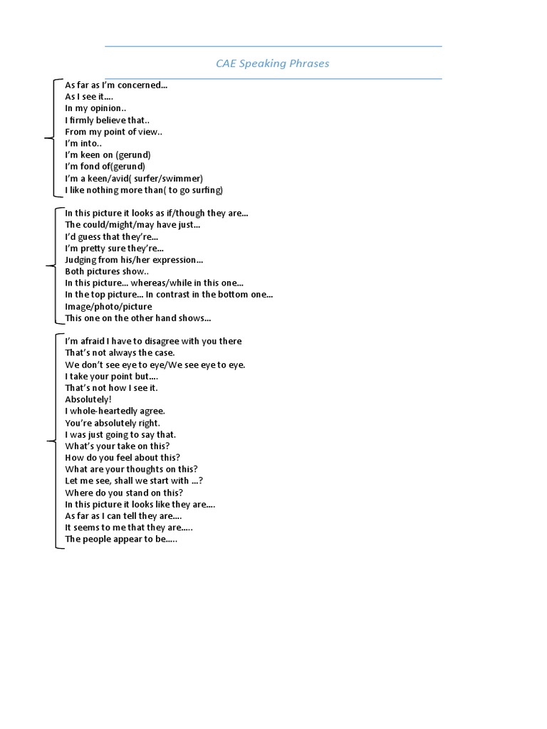 CAE Speaking Phrases Guide | PDF | Epistemology
