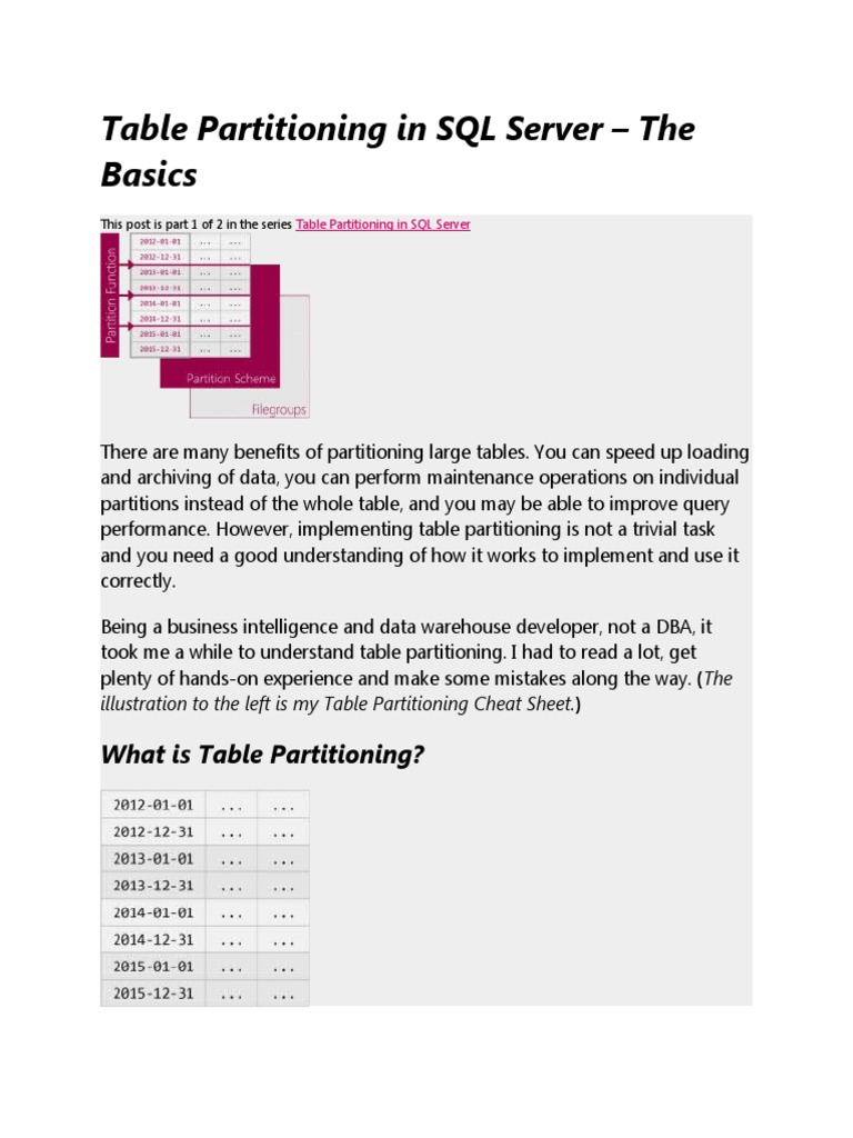 Table Partitioning in SQL Server PDF Computer Data Information Technology