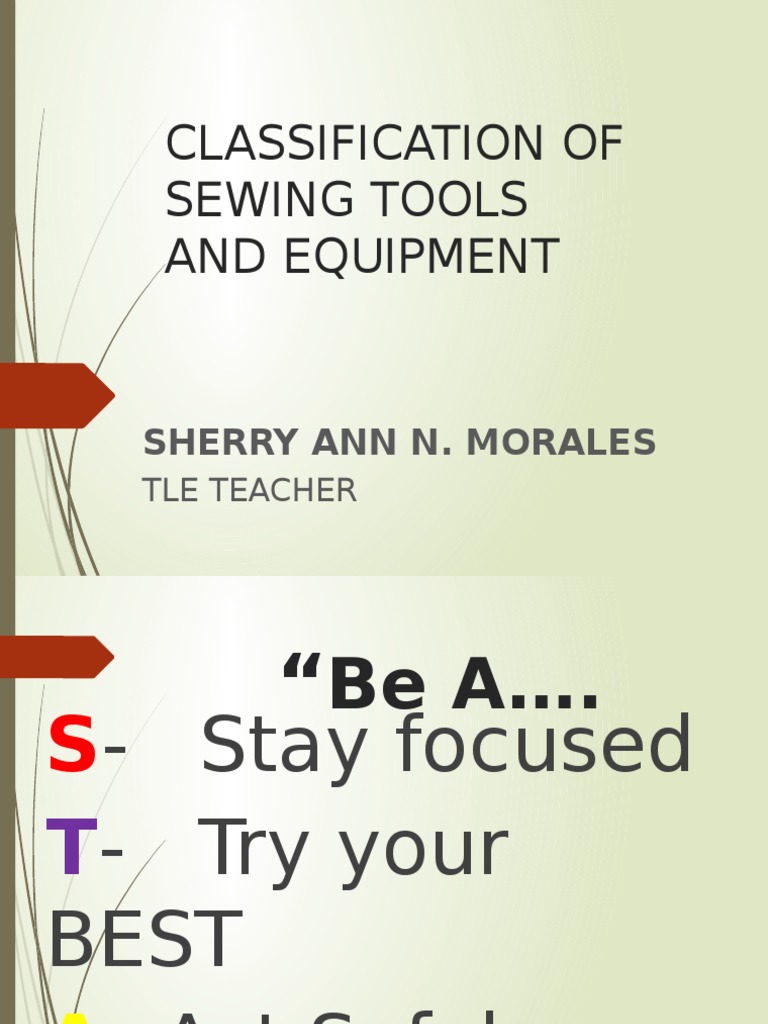 Classification of Sewing Tools and Equipment PDF