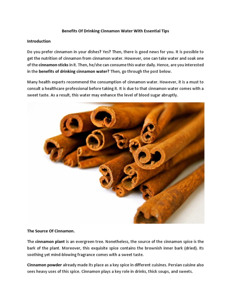 Benefits of Drinking Cinnamon Water With Essential Tips PDF