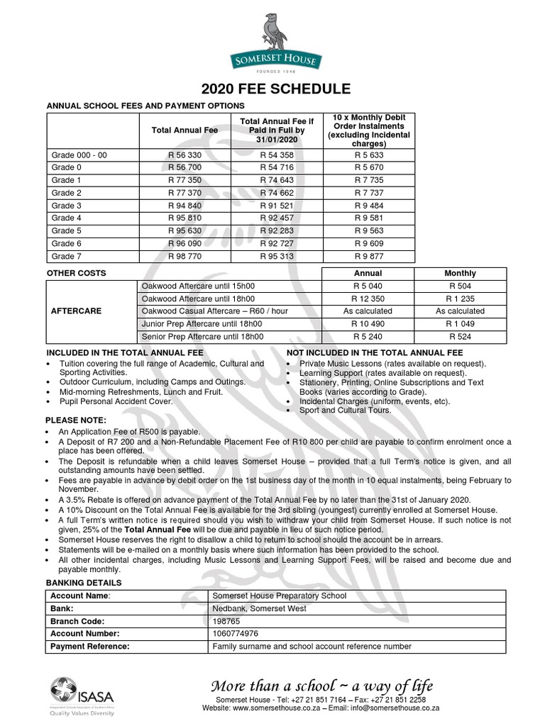 More Than A School A Way of Life 2020 Fee Schedule PDF Fee Tax