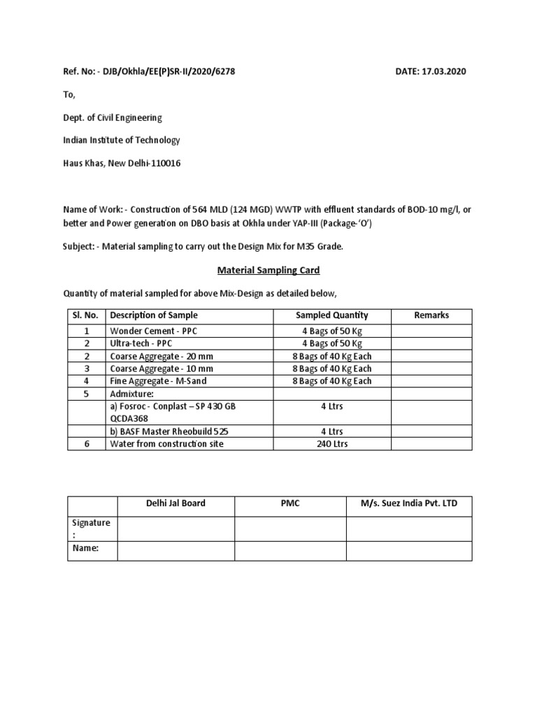 Material Sampling for WWTP Design Mix | PDF | Science & Mathematics ...