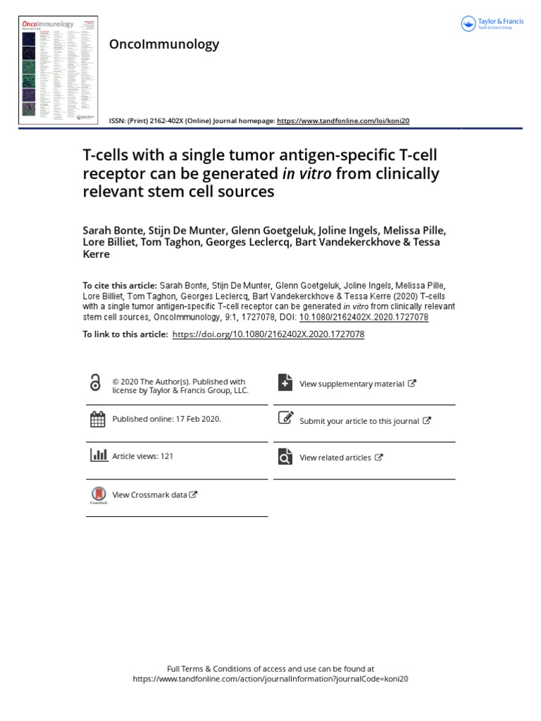T Cells With A Single Tumor Antigen Specific T Cell Receptor Can Be ...