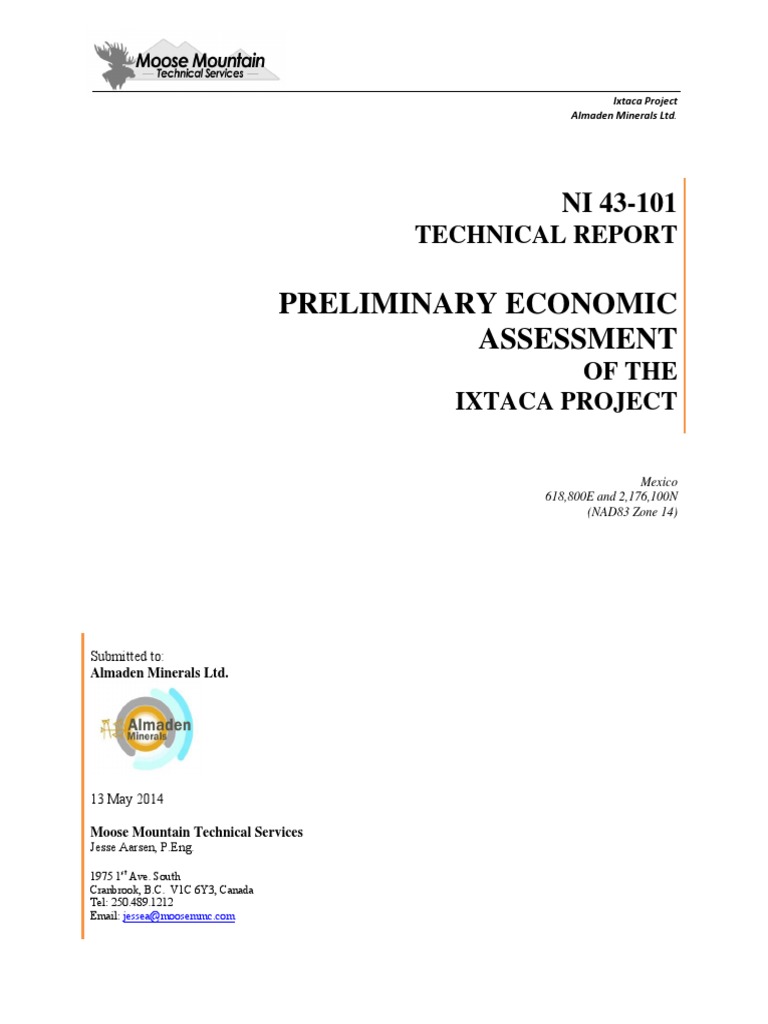 N43 101 Ixtaca PEA Report 13may2014 | PDF | Mining | Minerals