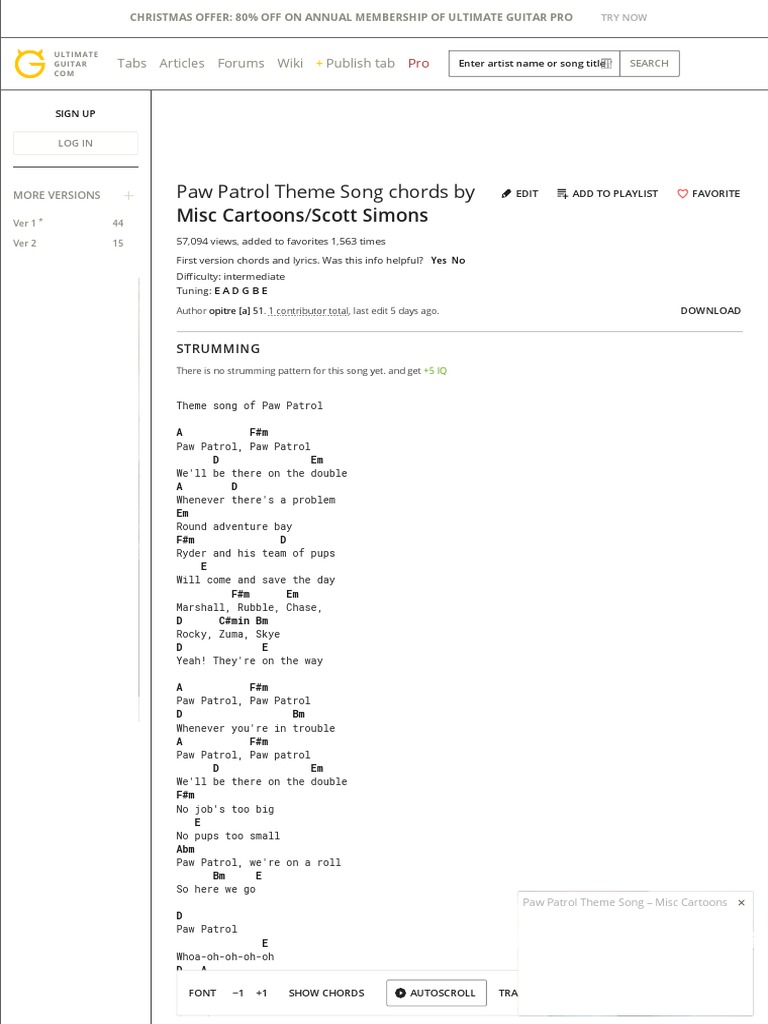 Paw Patrol Theme Song chords by: Misc Cartoons/Scott Simons | Guitars