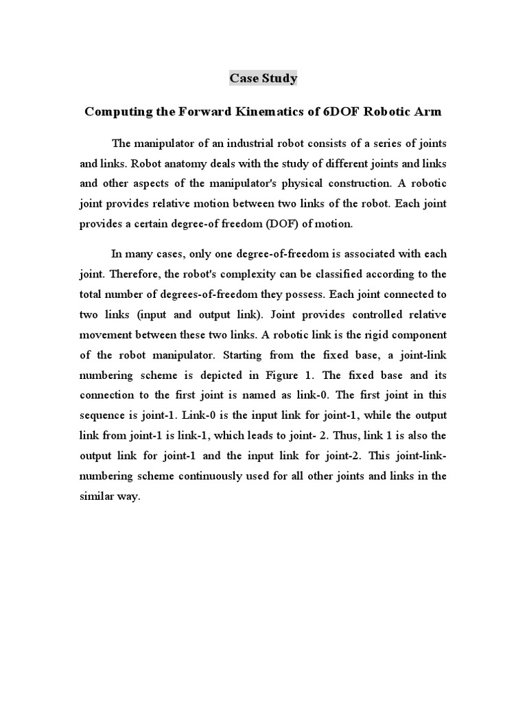 Computing Forward Kinematics Of 6dof Robotic Arm Pdf Cartesian