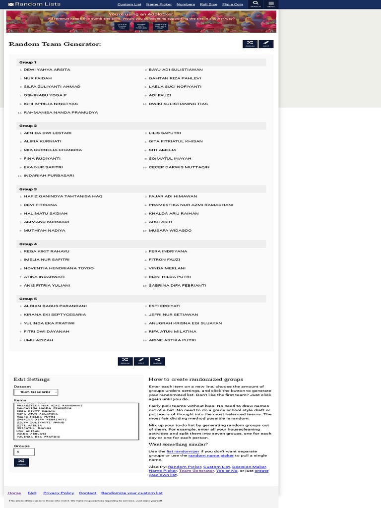 Random Team and Name Generator | PDF