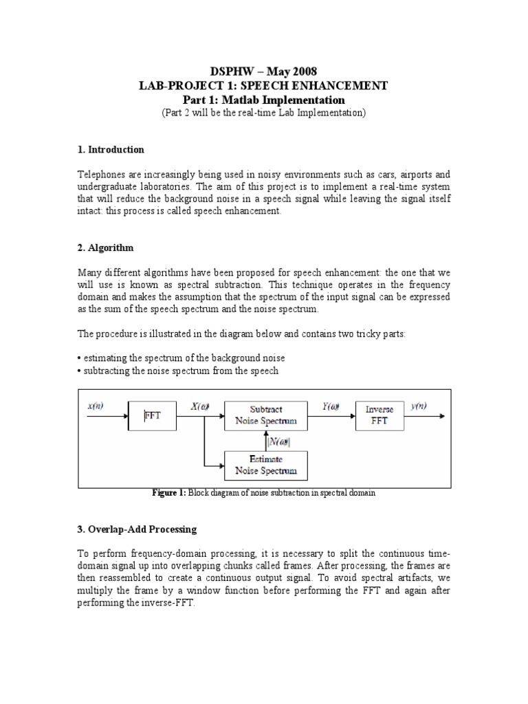 Speech Enhancement Using Spectral Subtraction A MATLAB Implementation