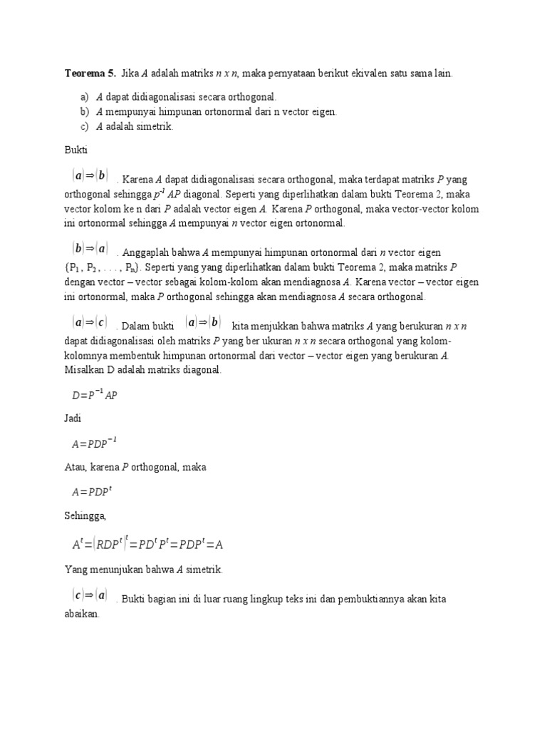Teorema Matriks Simetrik dan Diagonalisasi | PDF