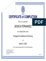 Certificate of Completion for Air Conditioner Servicing