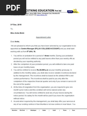 Appointment letter