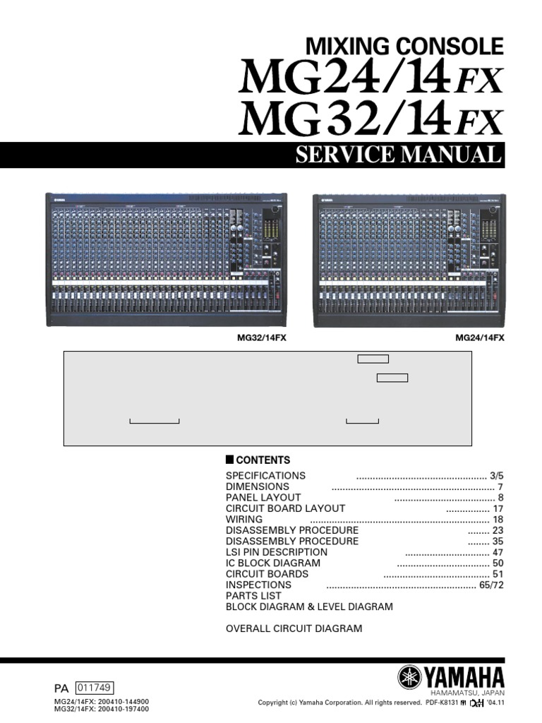 Yamaha Mg24 14fx Mg32 14fx Pdf Equalization Audio Decibel