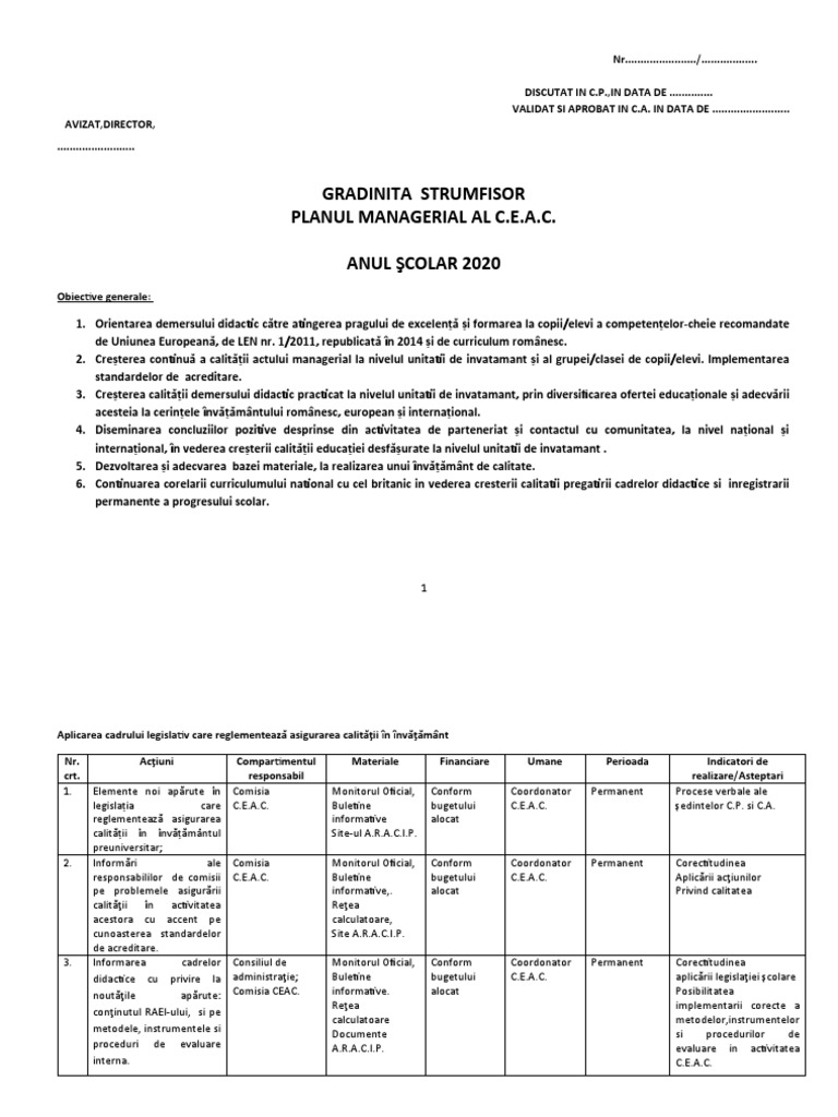 Plan Managerial CEAC-1 | PDF