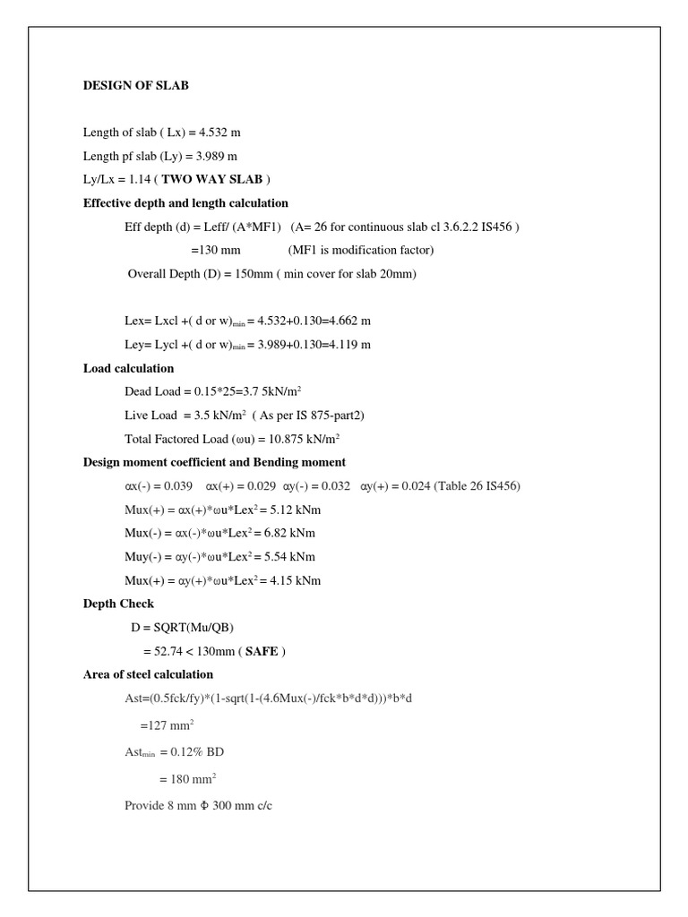 Two-Way Slab Design Calculations | PDF