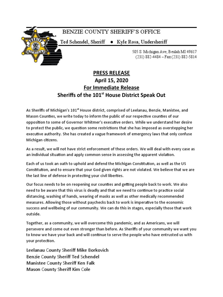 PRESS RELEASE 04152020 101st Sheriffs Speak Out | PDF