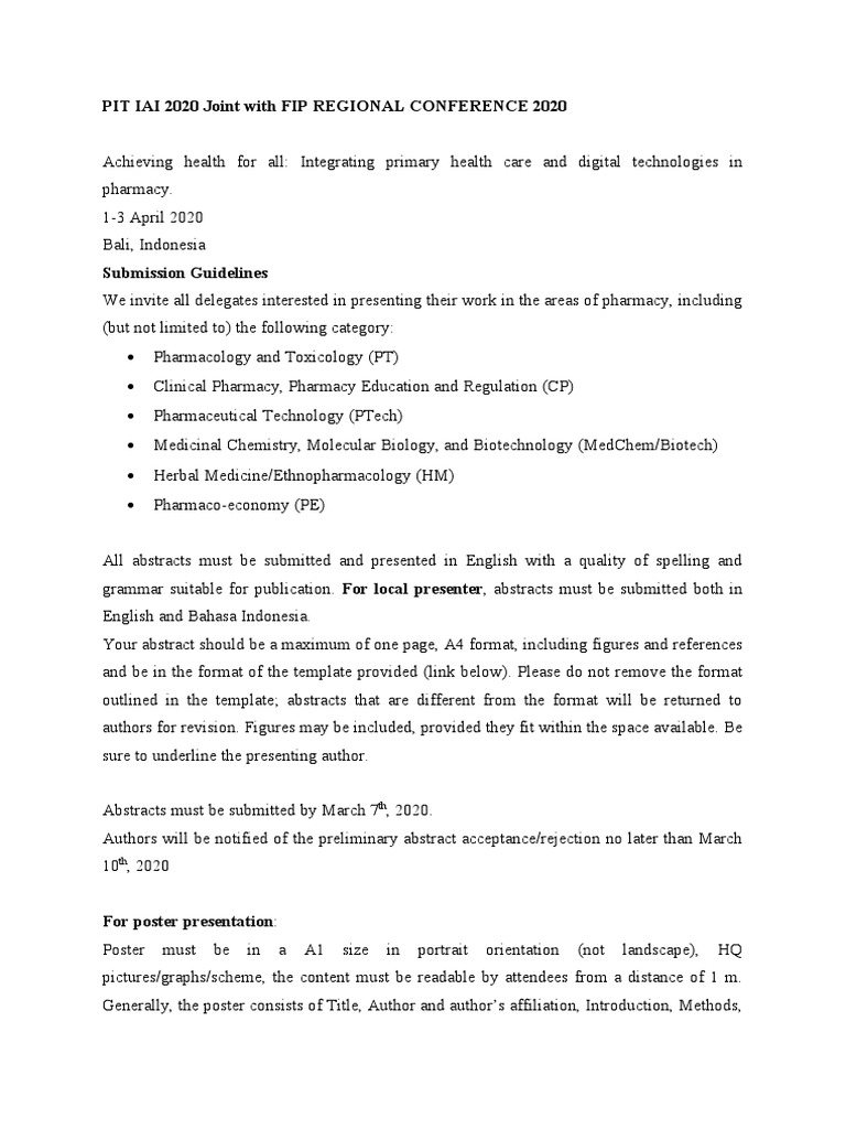 Pit Iai 2020 Joint With Fip Regional Conference 2020 | PDF | Pharmacy ...