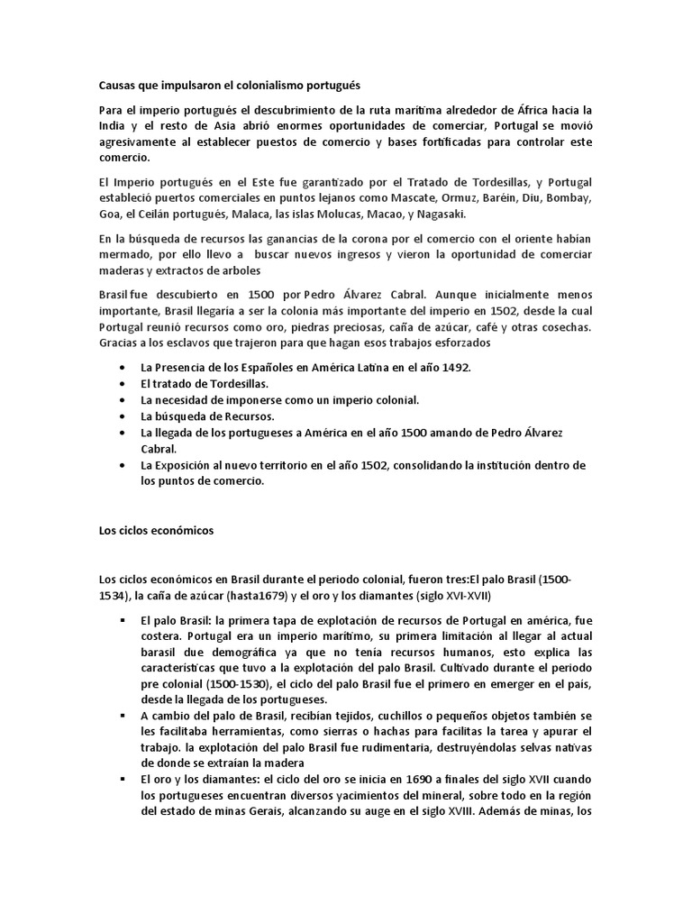 Causas Que Impulsaron El Colonialismo Portugués