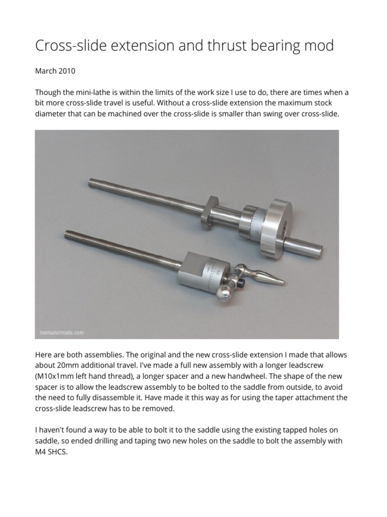MiniLathe Cross Slide Extension and Thrust Bearing Mod PDF PDF Nut