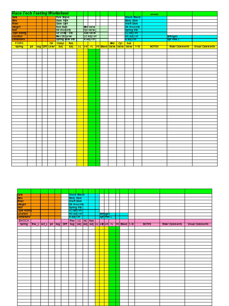 Test Sheet RaceTech | PDF