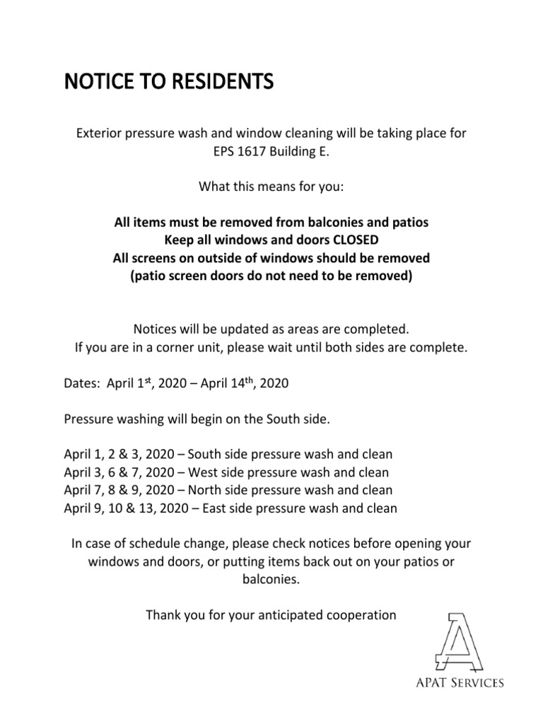 Window Cleaning and Pressure Wash Notice | PDF