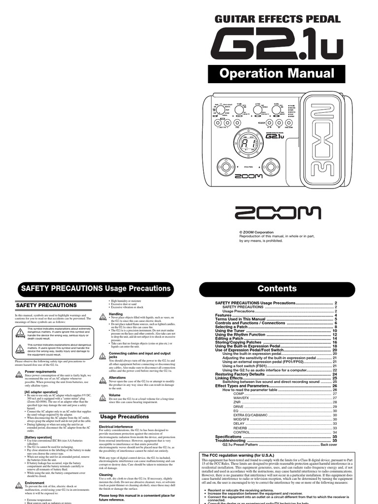 Zoom G2.1u English Manual | PDF | Electromagnetic Interference