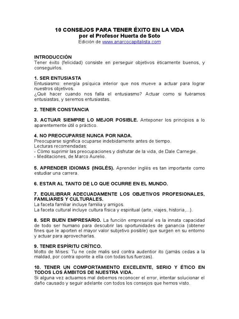 Consejos para el Éxito en la Vida | PDF | Crecimiento personal y ...