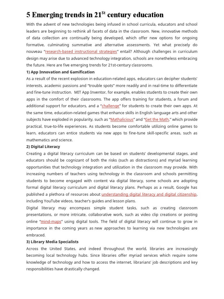 Emerging Trends in 21st Century Education | PDF | Libraries | Curriculum