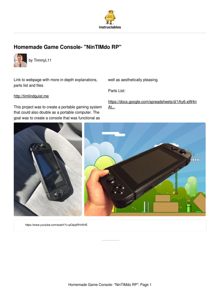 Homemade Game Console"Nintimdo RP" Instructables PDF Switch Amplifier