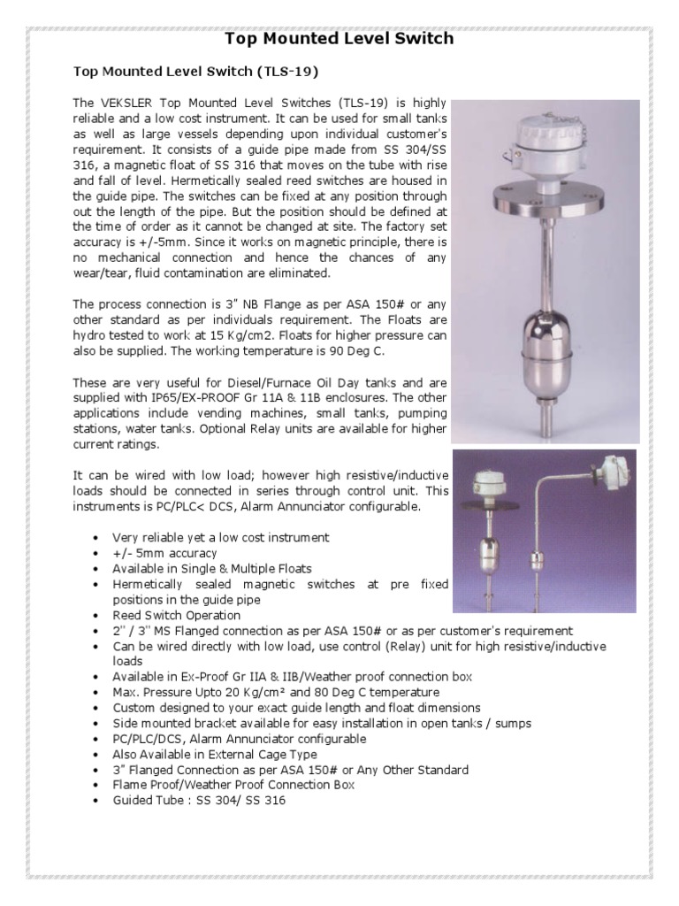 Level Switches-Catalouge | PDF | Switch | Pipe (Fluid Conveyance)