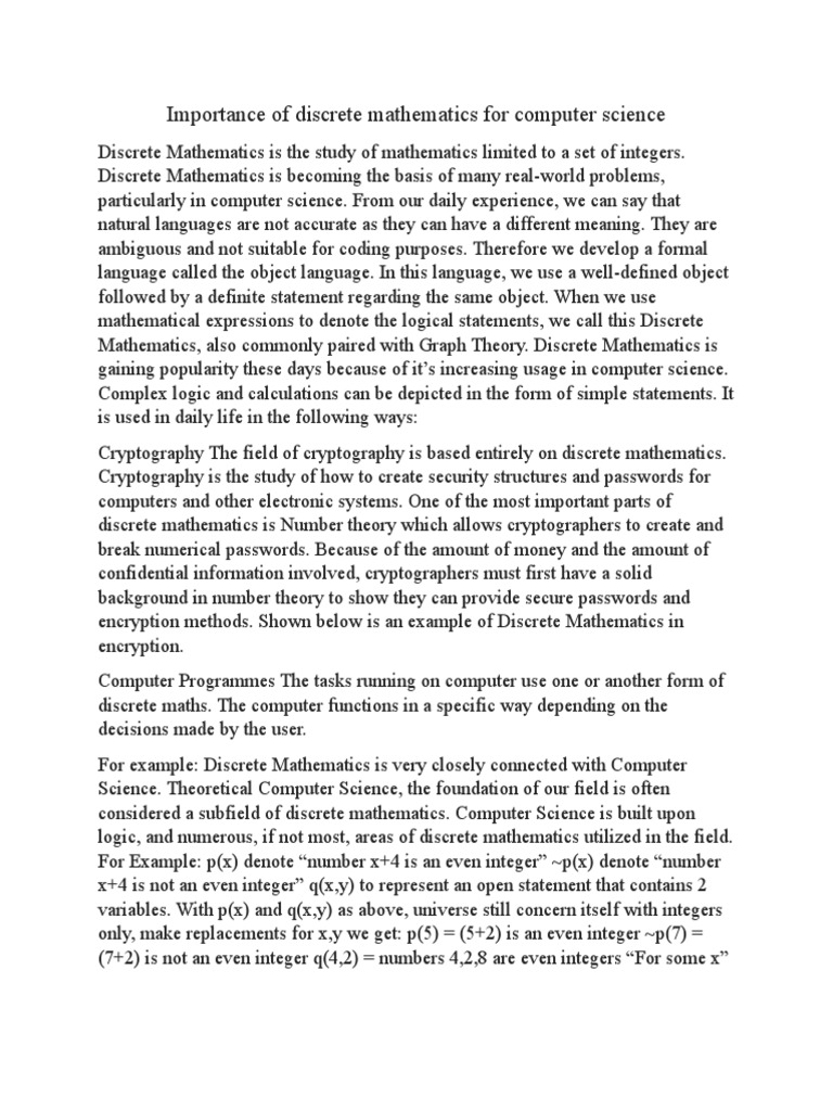 Importance of Discrete Mathematics For Computer Science | PDF ...
