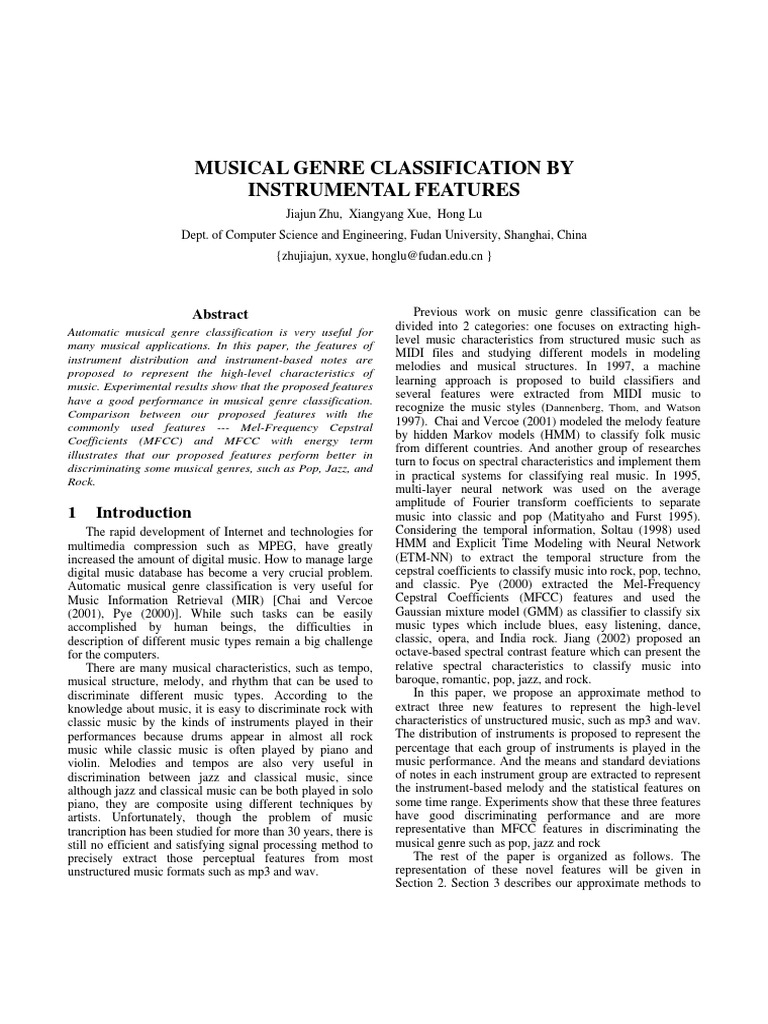 Musical Genre Classification by Instrumental Features: Dannenberg, Thom ...