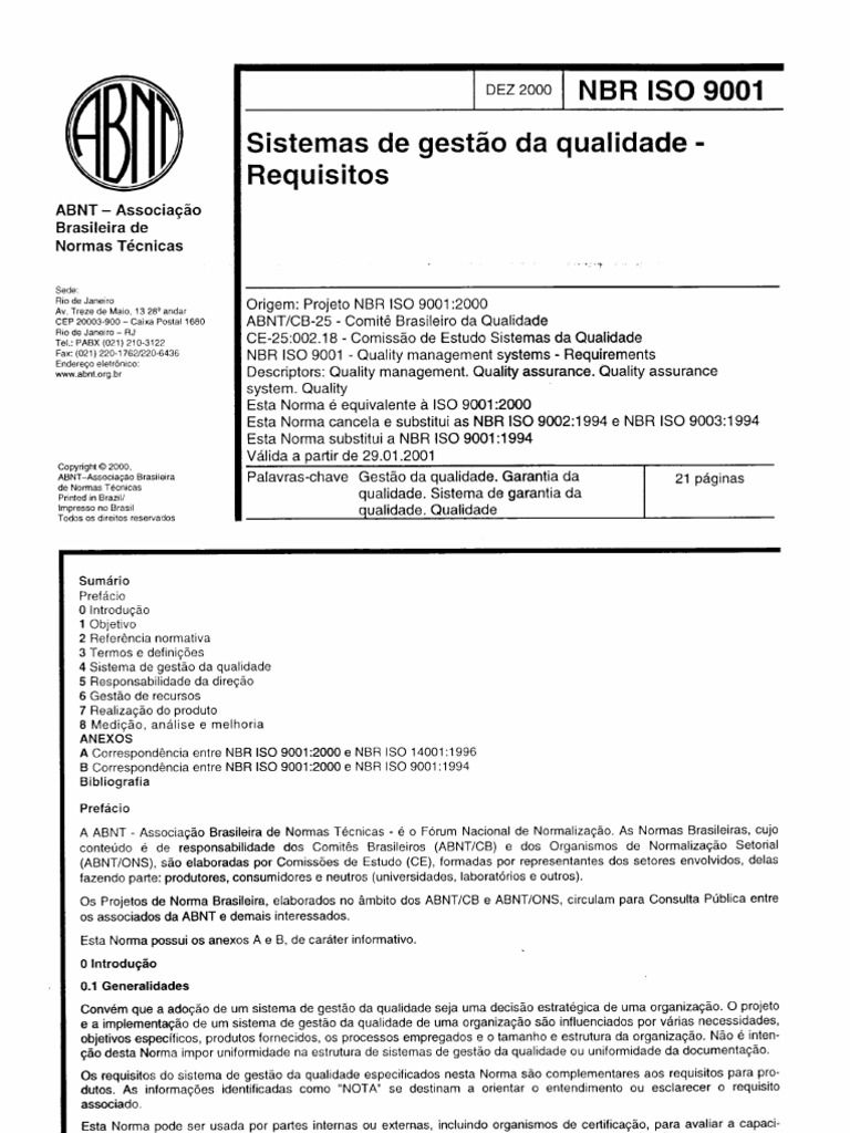 Abnt NBR Iso 9001 | PDF | Gestão de processos de negócios | Qualidade ...
